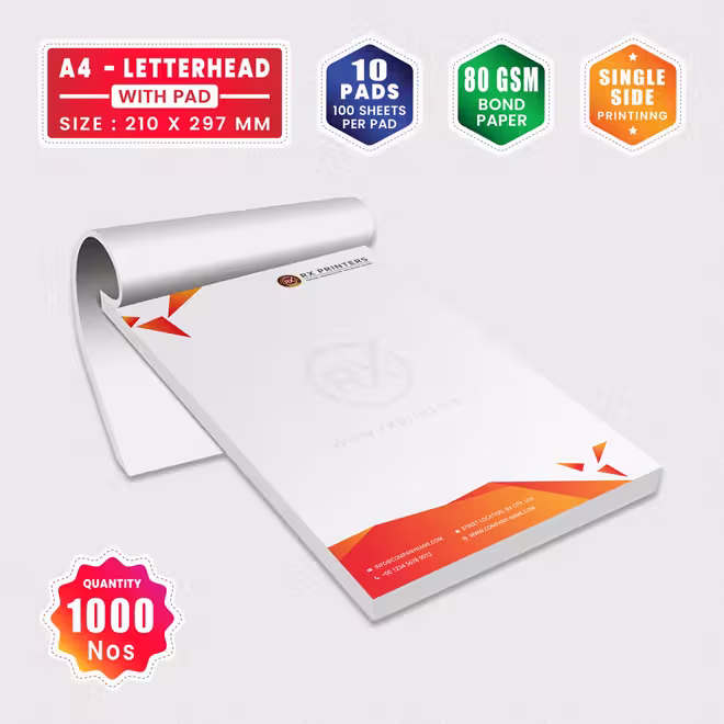 1000 Copies A4 Size Letterhead with 10 Pads | 80GSM Bond Paper | 210 x 297 mm 1000 Copies A4 Size Letterhead with 10 Pads | 80GSM Bond Paper | 210 x 297 mm