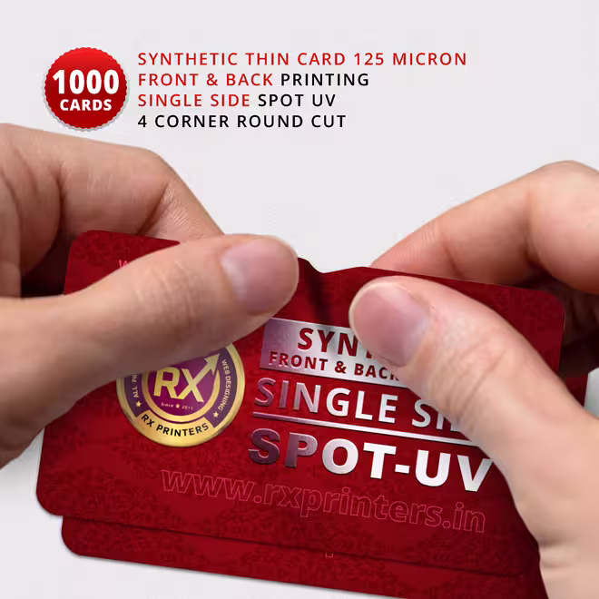 1000 Nos | Single Side Spot-UV & 4 Corner Round Cutting Synthetic 125 Micron Thin Card Single Side Printing, Visiting Cards 1000 Nos | Single Side Spot-UV & 4 Corner Round Cutting Synthetic 125 Micron Thin Card Single Side Printing, Visiting Cards