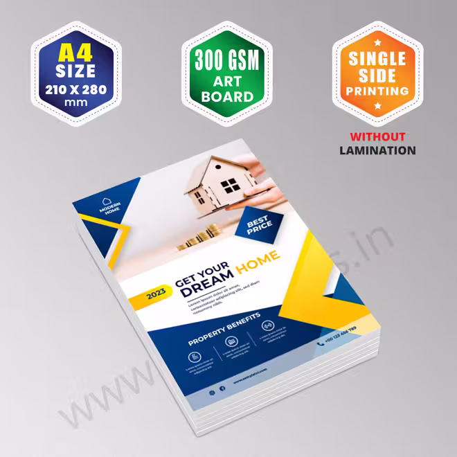 A4 Size : 210x280mm | 300 GSM Art Board | Single Side Printing | Without Lamination A4 Size : 210x280mm | 300 GSM Art Board | Single Side Printing | Without Lamination