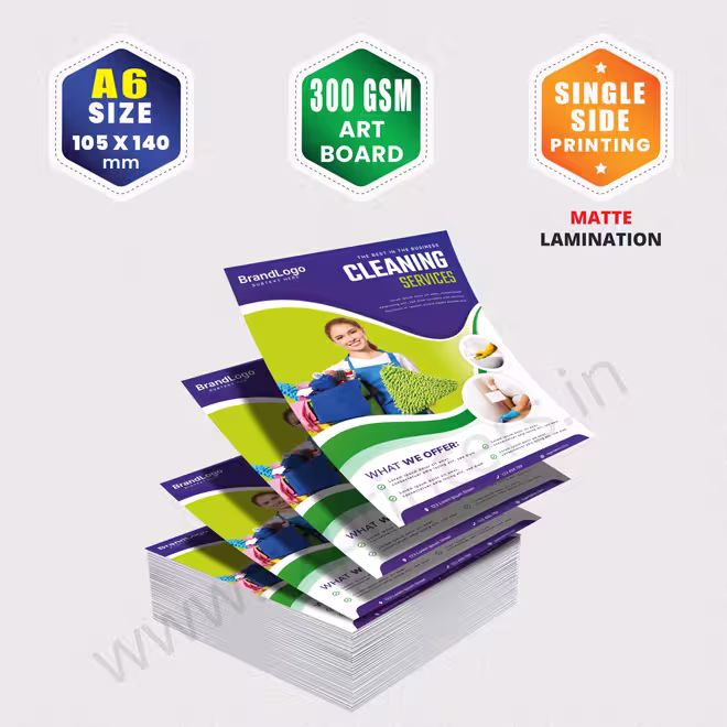 A6 Size : 105x140mm | 300 GSM Art Board | Single Side Printing | Matte Lamination A6 Size : 105x140mm | 300 GSM Art Board | Single Side Printing | Matte Lamination